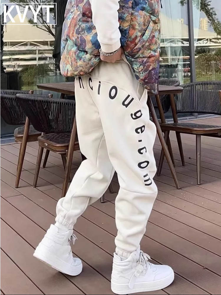 网红刺绣卫裤男士秋冬2025新款加绒加厚束脚男裤子休闲运动长裤潮