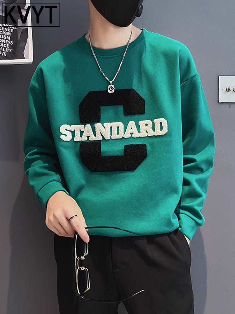 潮牌圆领外套男潮高级感卫衣2025新款爆款痞帅男装上衣秋冬季加绒