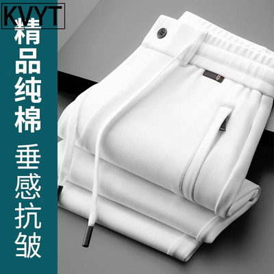 高端男士纯棉卫裤春秋季2025新款潮牌宽松直筒裤男款运动休闲长裤