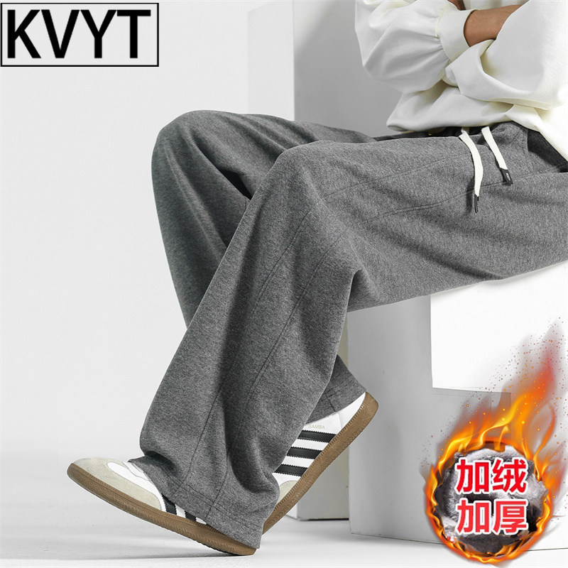 男士高端奥粒绒裤子2025年秋冬季新款加厚保暖长裤男宽松阔腿卫裤