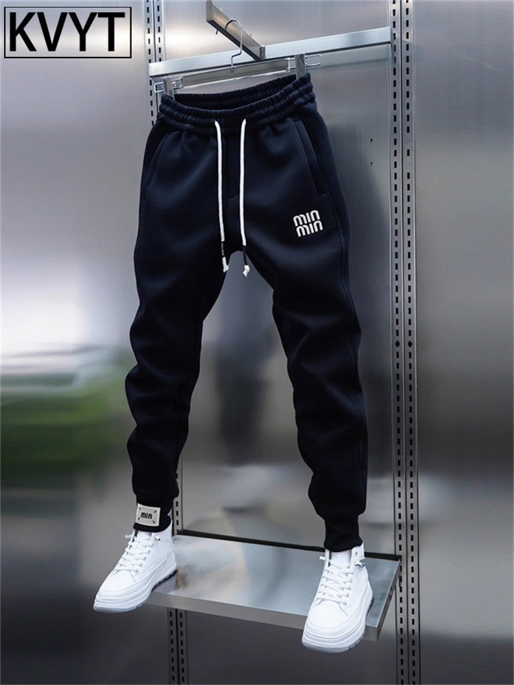 高端男士运动卫裤冬季2025新款加绒加厚潮牌刺绣束脚裤男款哈伦裤