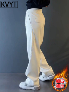 2025新款阔腿裤男士秋冬季厚款加绒裤子男款美式痞帅直筒休闲长裤