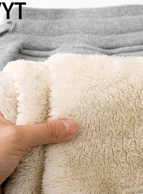 欧货浅灰色加绒加厚羊羔绒休闲裤男2026冬季新款宽松百搭运动卫裤