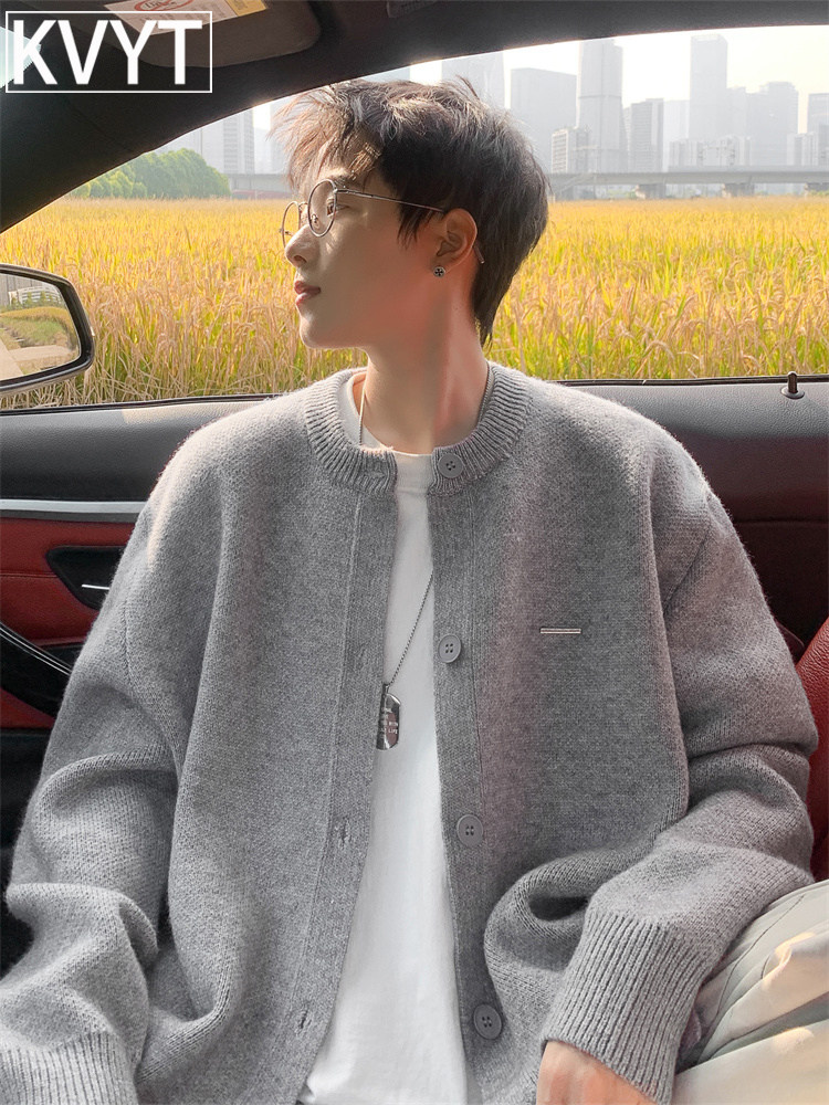 高端男士毛衣秋冬款外套2025新款潮牌美式痞帅灰色针织衫上衣男款