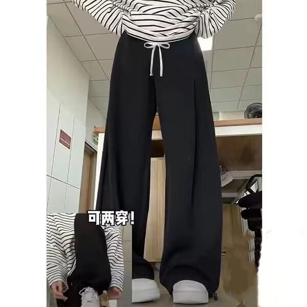 thumbnail for Gray sweatpants women's autumn 2025 new drape loose wide-leg pants small casual fleece thickened sweatpants