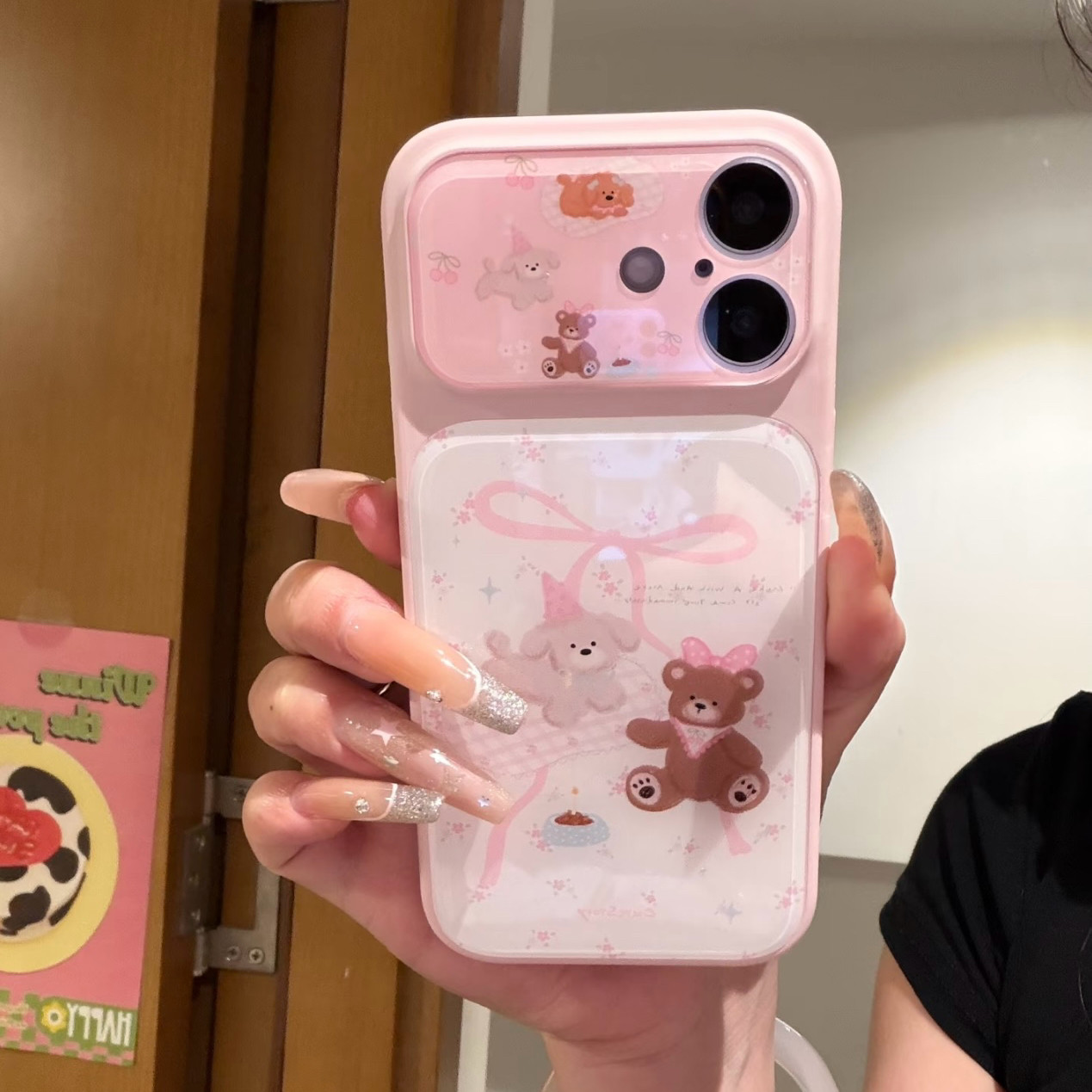 粉色可爱小熊大视窗苹果17手机壳全包壳包相机建拍照键新款外壳适用于iPhone17promax/16/15/14保护套高颜值