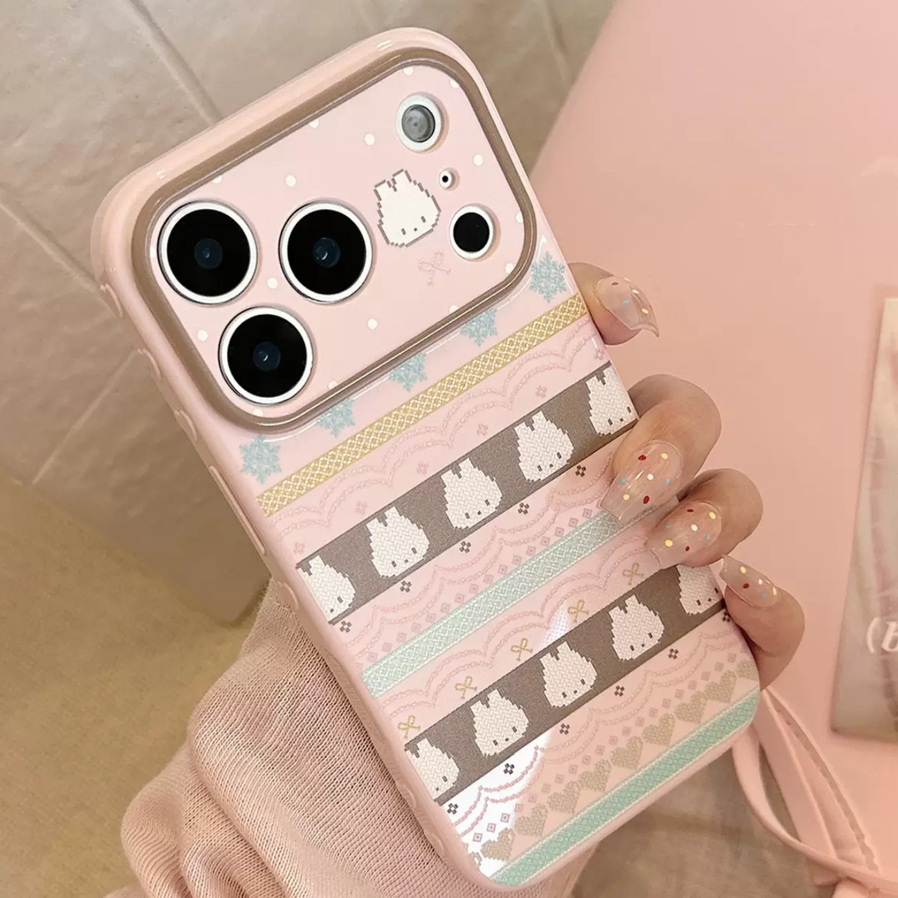 费尔岛韩系ins风苹果17promax手机壳新款兔子iPhone16防摔全包保护套高级感小众15/14/13粉色巨好看网红壳子