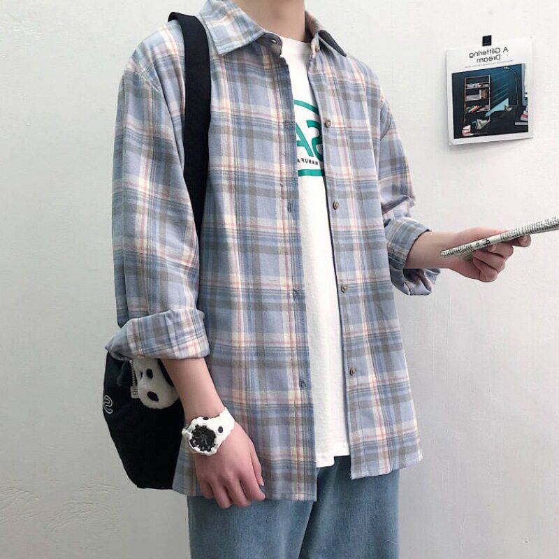 品牌专柜格子衬衫男学生韩版