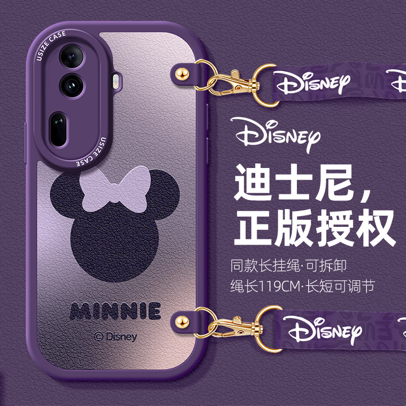 迪士尼适用opporeno11挂绳手机壳reno10男女情侣findx7保护套9硅胶8全包6防摔5米奇米妮斜挎挂脖4pro新款软壳