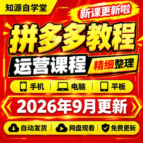 拼多多电商教程零基础新手入门到精通开店运营推广选品上架全流课