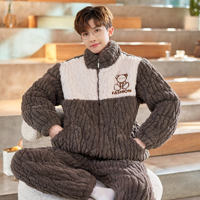 男士三层夹棉睡衣套装