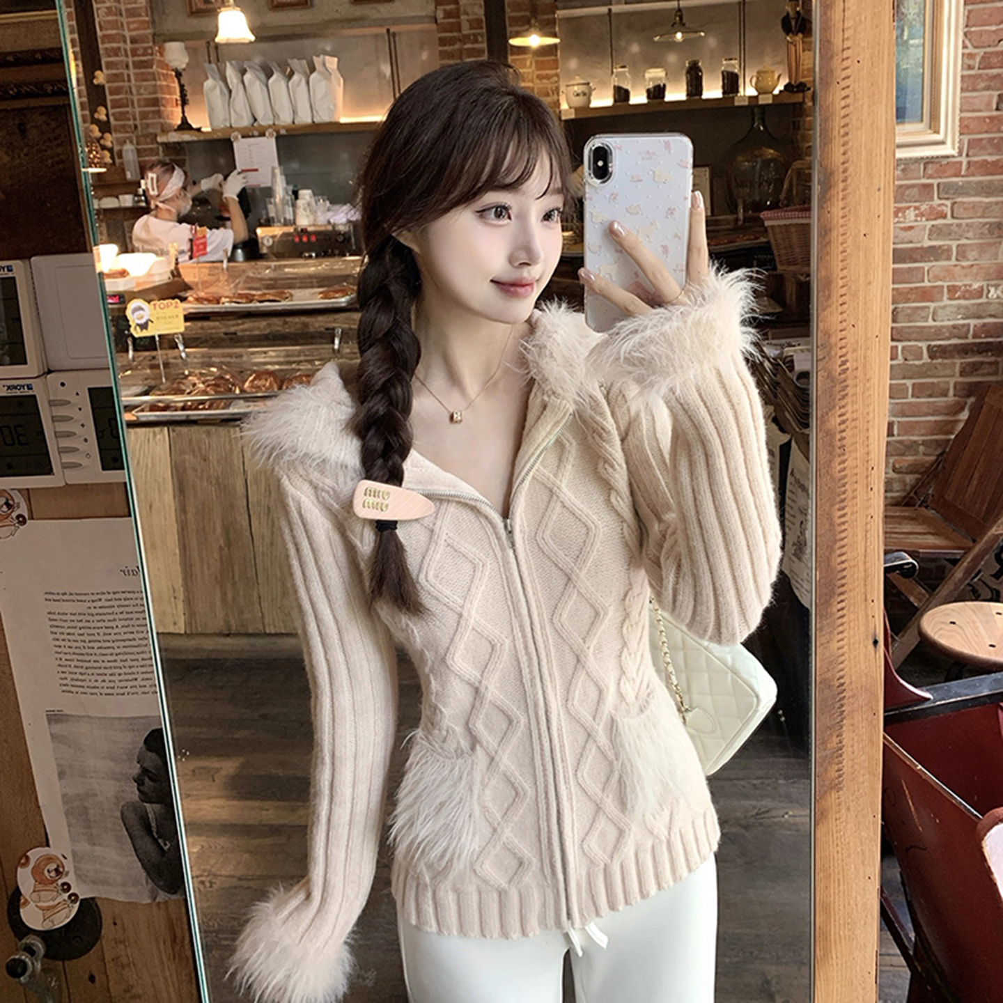 韩系麻花拉链开衫毛衣女秋冬上衣