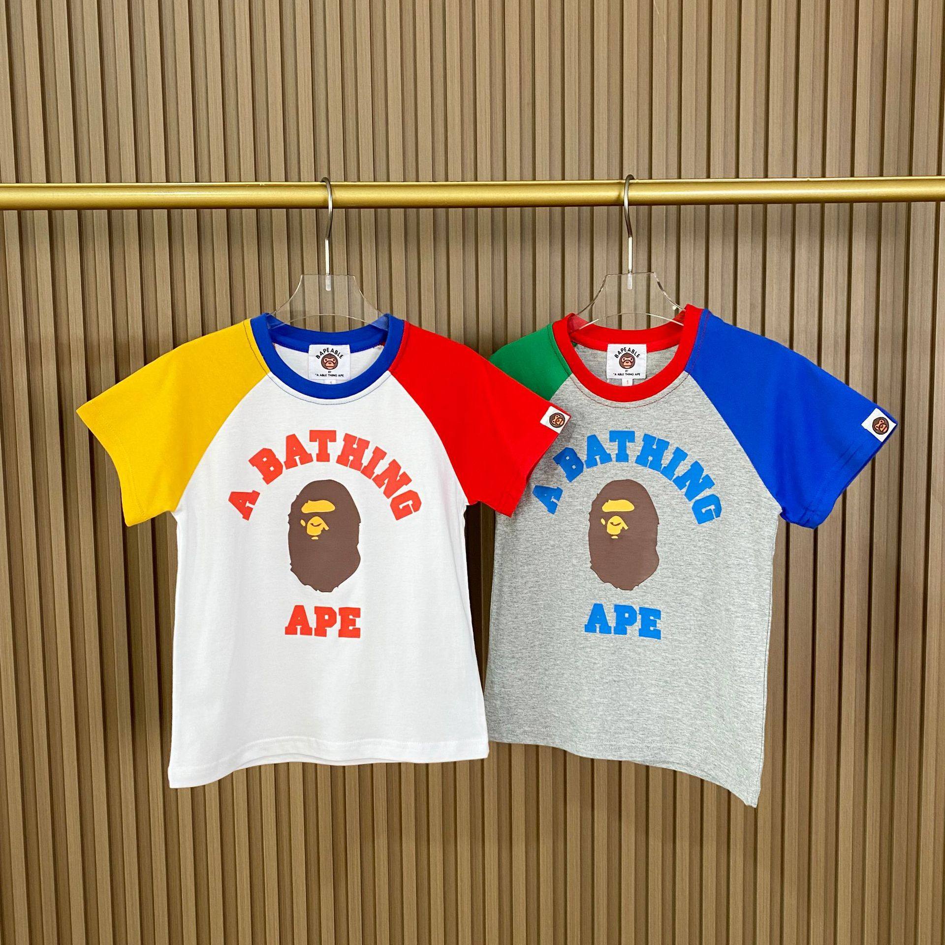 日系潮牌bape童装23夏季新款男女儿童卡通印花短袖男女童休闲上衣