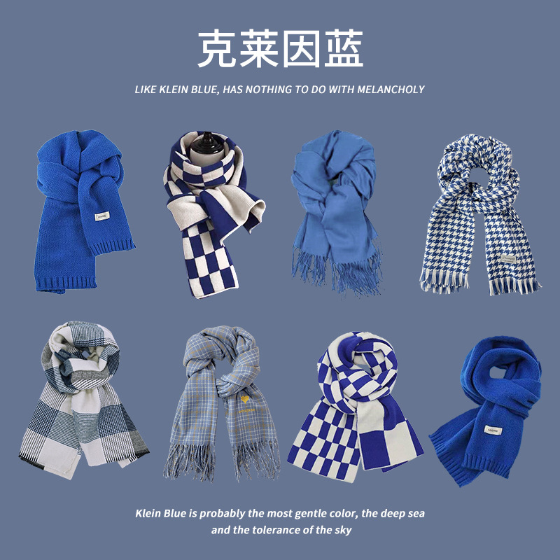 Winter warm long soft scarf with checkered fringes