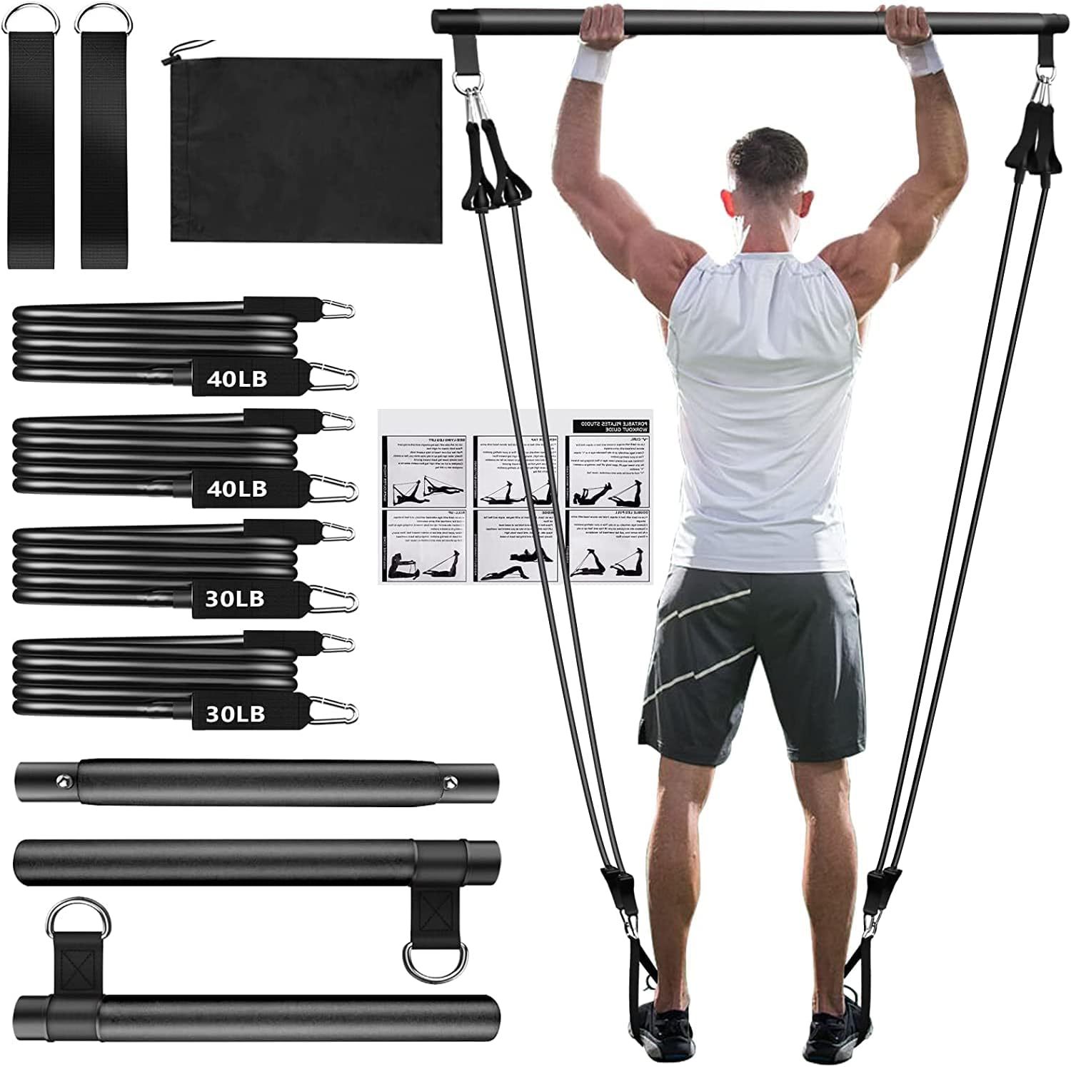Pilates bar set, resistance bands, elastic ropes
