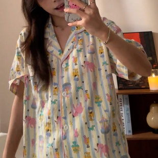 2024春夏季卡通可爱韩版短袖睡衣三件套新品女款学生可外穿家居服