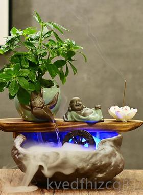 新款禅意家桌居流水小鱼缸厅招客财风水轮喷泉摆件创意水面景装饰