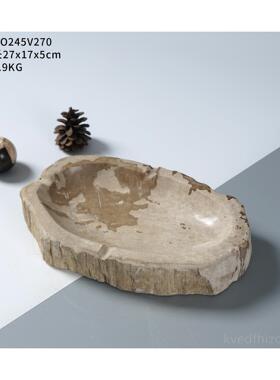 新款钥木化石头烟灰盘缸摆茶几摆件家用客厅桌上玄关匙收纳复古装