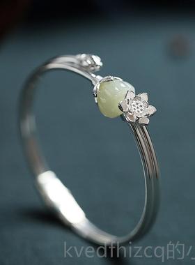 新款沉香如屑步离镯不石离25银镶田玉翡翠和复古中式汉9服旗袍手