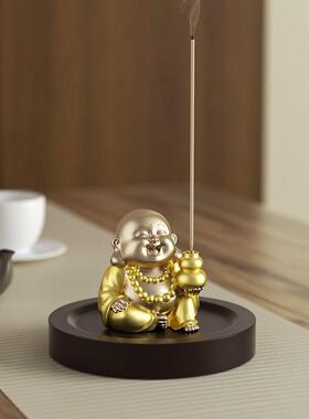 插香固定器新中式弥勒佛摆件招财笑佛像家用线香插香器香薰香炉饰