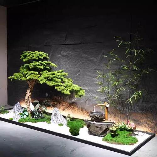 一梯一户门口造景迎客松仿真树大型假树新中式造景室内外松树酒店