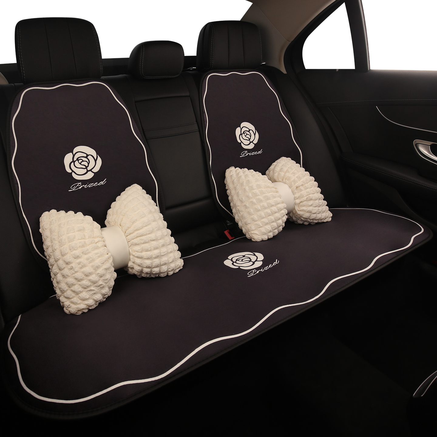 汽车坐垫冬季毛绒保暖女生可爱卡通半包单座后座座垫山茶花车垫子