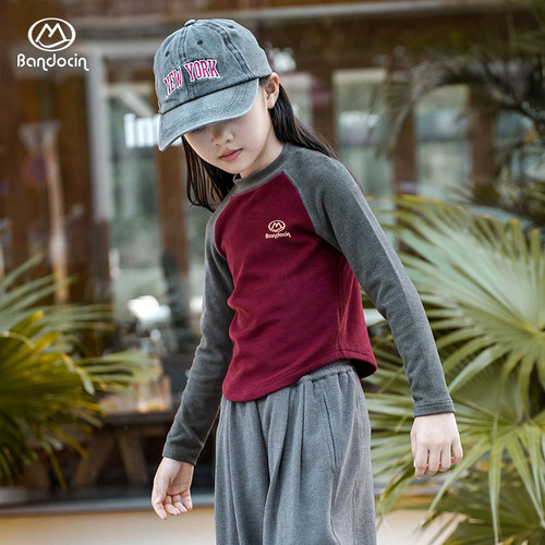 半度闲高领女童长恤休闲T恤