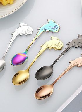 创意咖啡勺304不锈钢海豚勺卡通小勺子11cm搅拌勺甜品冰激凌勺子