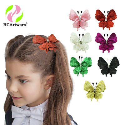 皓川498欧美儿童蝴蝶结发夹格利特闪亮仿真蝴蝶头饰时尚端发饰