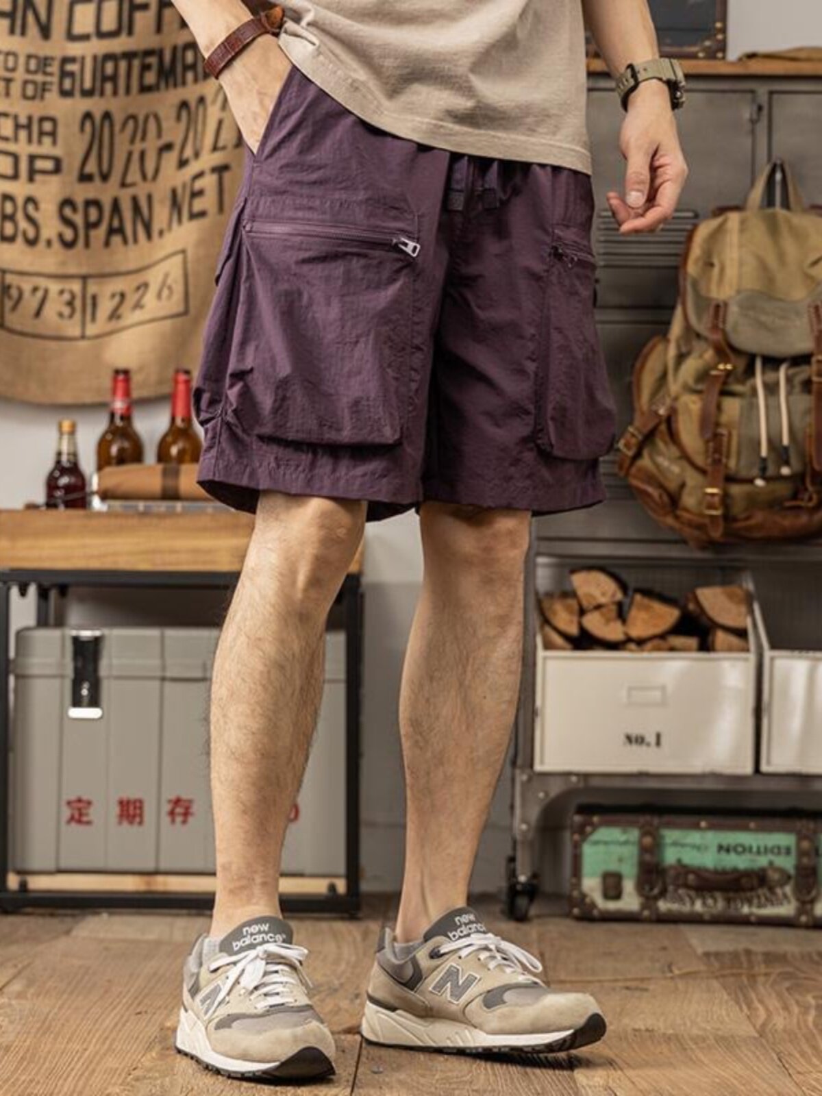 JAPANESE RETRO CARGO SHORTS MENS OUTDOOR FUNCTION ICE SILK QUICK-DRYING MULTI-POCKET BEACH PANTS CITYBOY CROPPED PANTS I