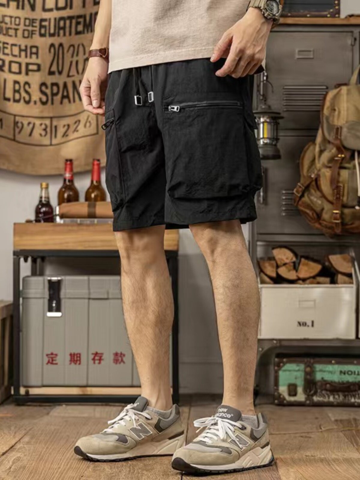 JAPANESE RETRO CARGO SHORTS MENS OUTDOOR FUNCTION ICE SILK QUICK-DRYING MULTI-POCKET BEACH PANTS CITYBOY CROPPED PANTS I