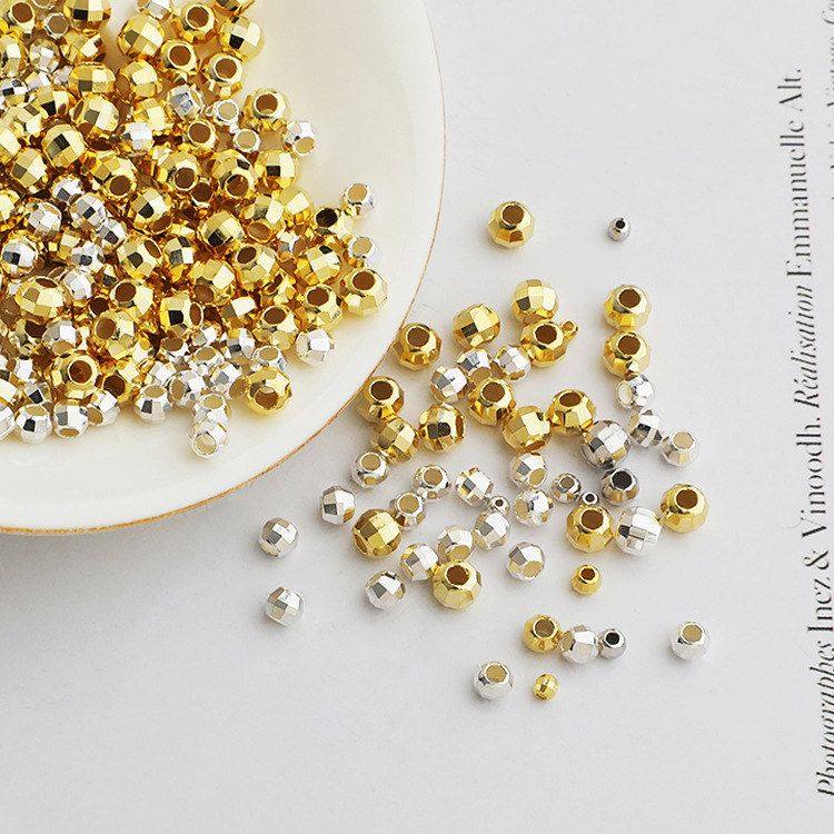 车花隔珠镀金s925DIY手工切面镭射纯银配件项链手链串珠珠圆珠,饰品/流行首饰/时尚饰品新,其他DIY饰品配件,淘宝优惠券,粉丝福利购,淘宝优惠卷