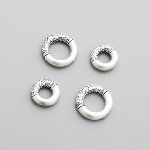 编绳圈闭口扣国风平安云纹配件DIY银祥手链硬3D足银项链999圆形S