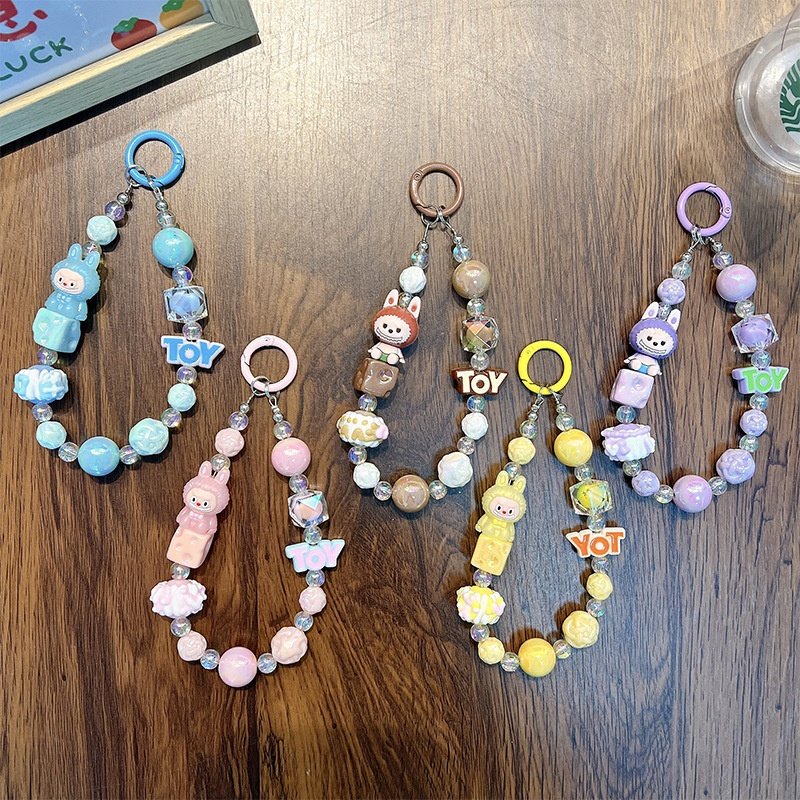 兔子串珠手机链钥匙扣可爱书包挂件手机壳挂链情侣小礼品配饰批发