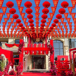 结婚彩旗装饰农村院子拉花婚房布置婚庆用品大全婚礼喜字灯笼彩带