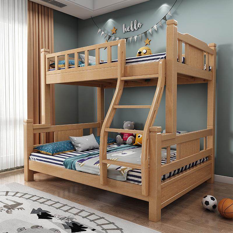 现代简约纯实木榉木高低上下床木头床成人子母床双层儿童床礼盒
