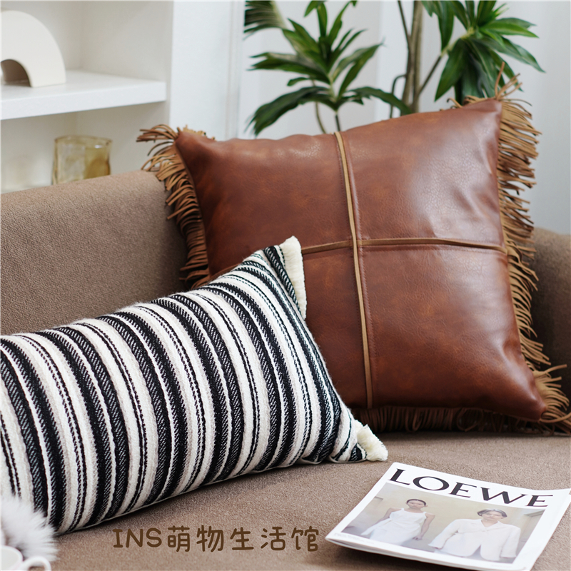 意式仿牛皮棕色复古风高级感抱枕