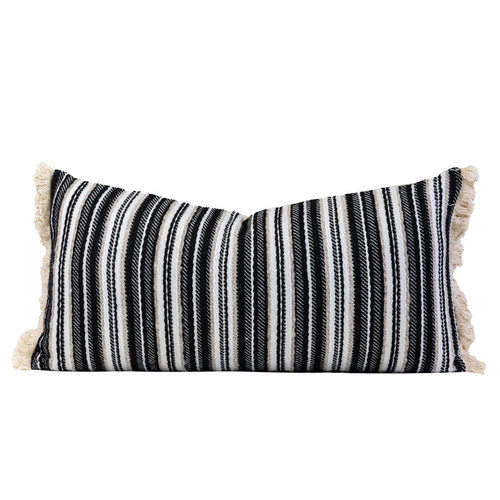 现代侘寂轻奢棉麻混纺流苏客厅沙发抱枕腰靠卧室样板间民宿长腰枕