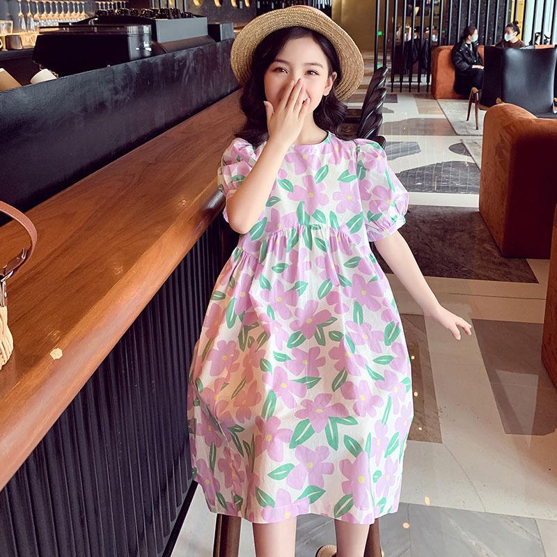 新款洋气女童休闲短袖碎花公主裙韩版简约时尚小清新文艺连衣裙潮