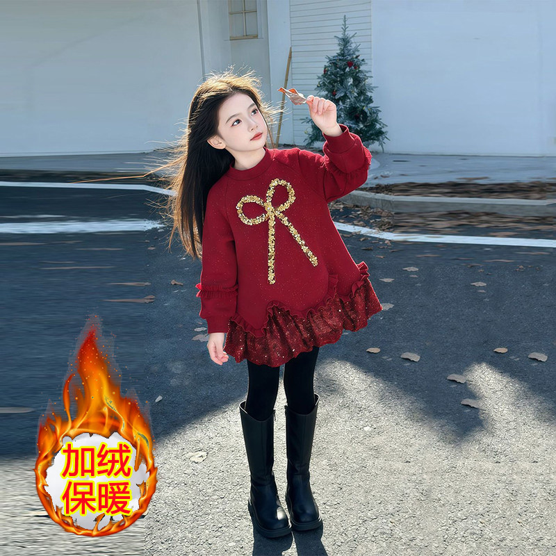 冬季新款红色亮片冬款蝴蝶结连衣裙秋女童拜年服新中式儿童蝴蝶结,童装/婴儿装/亲子装,套装,淘宝优惠券,粉丝福利购,淘宝优惠卷