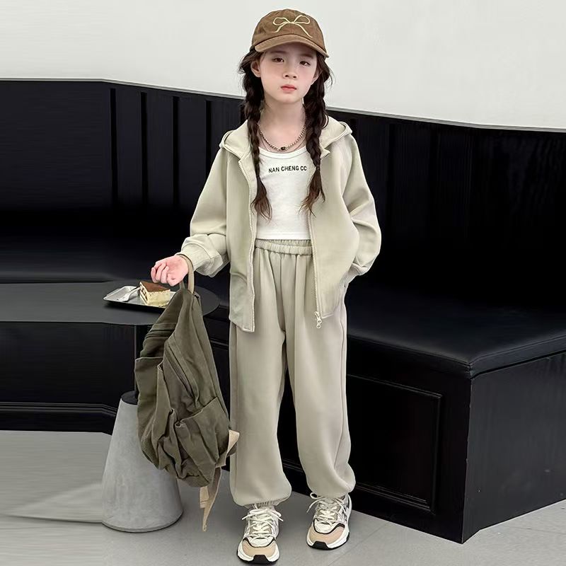 纯色网红春秋女童时尚套装