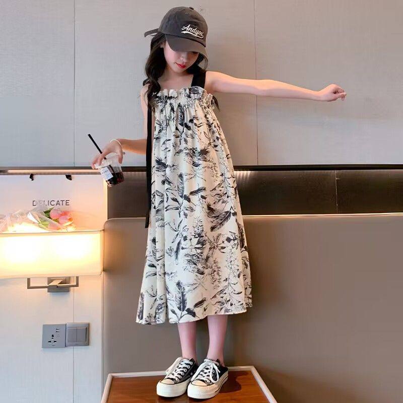 洋气新款百搭夏季女童休闲连衣裙网红时尚文艺风简约儿童印花裙子