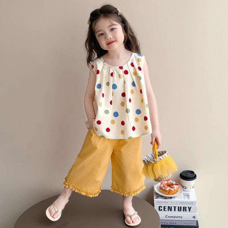 洋气新款女童夏装网红百搭卡通波点小清新时髦儿童休闲无袖两件套,童装/婴儿装/亲子装,套装,淘宝优惠券,粉丝福利购,淘宝优惠卷