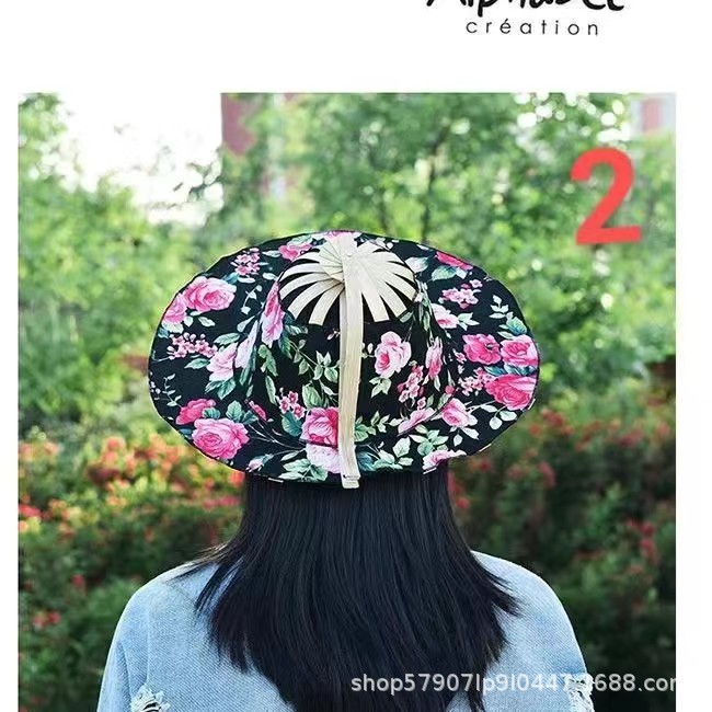 竹扇帽子太阳帽防晒遮阳印花可