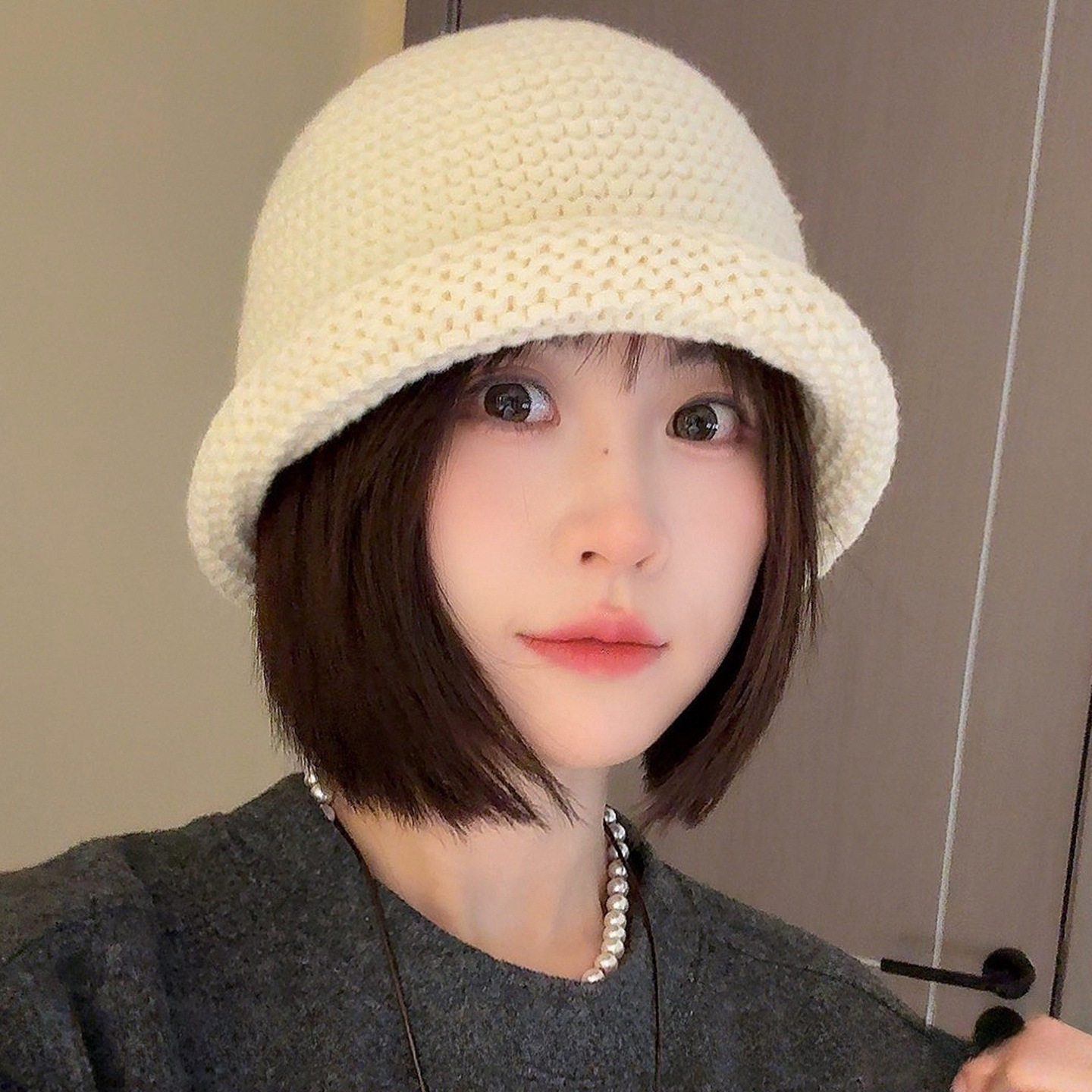 帽子秋冬女羊毛混纺保暖渔夫帽韩版卷边粗毛线盆帽百搭素颜毛线帽