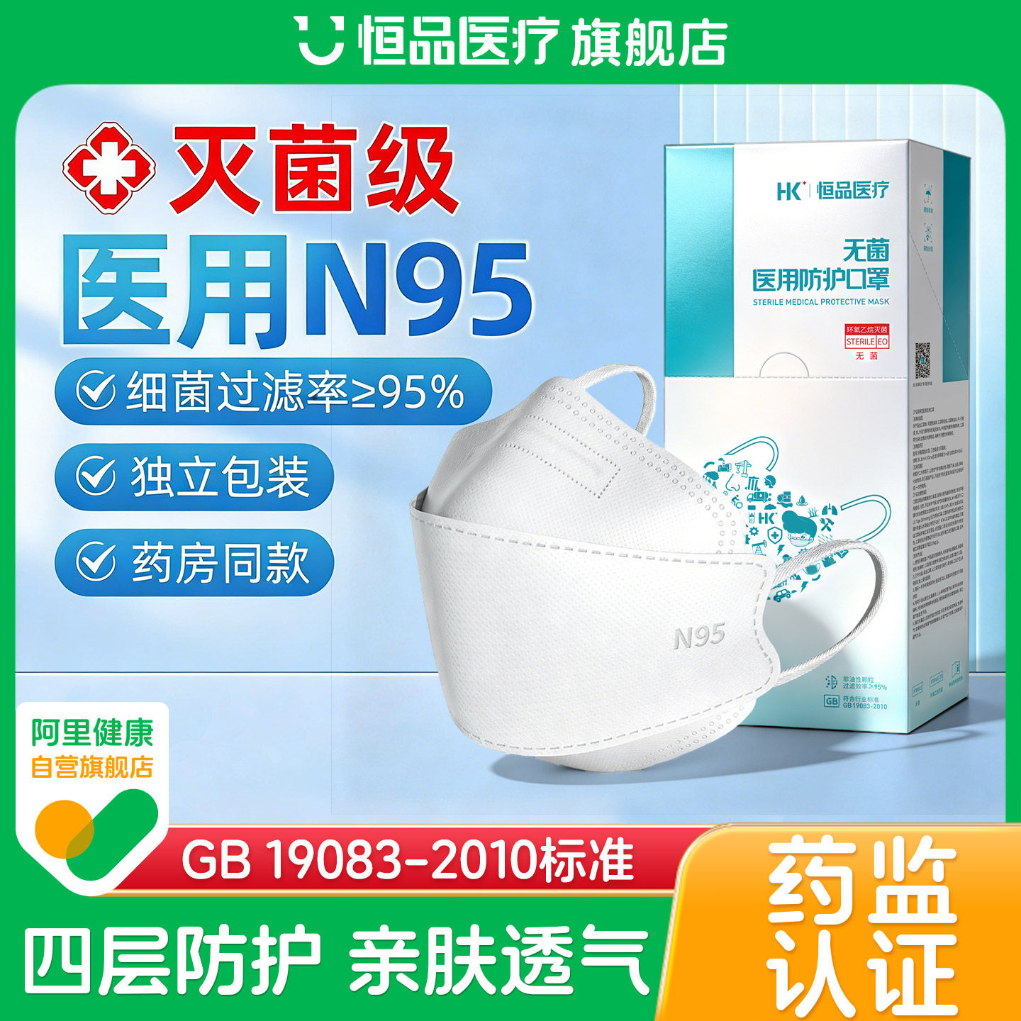 N95医用防护口罩一次性医疗级别成人防粉尘灭菌级官方正品旗舰店
