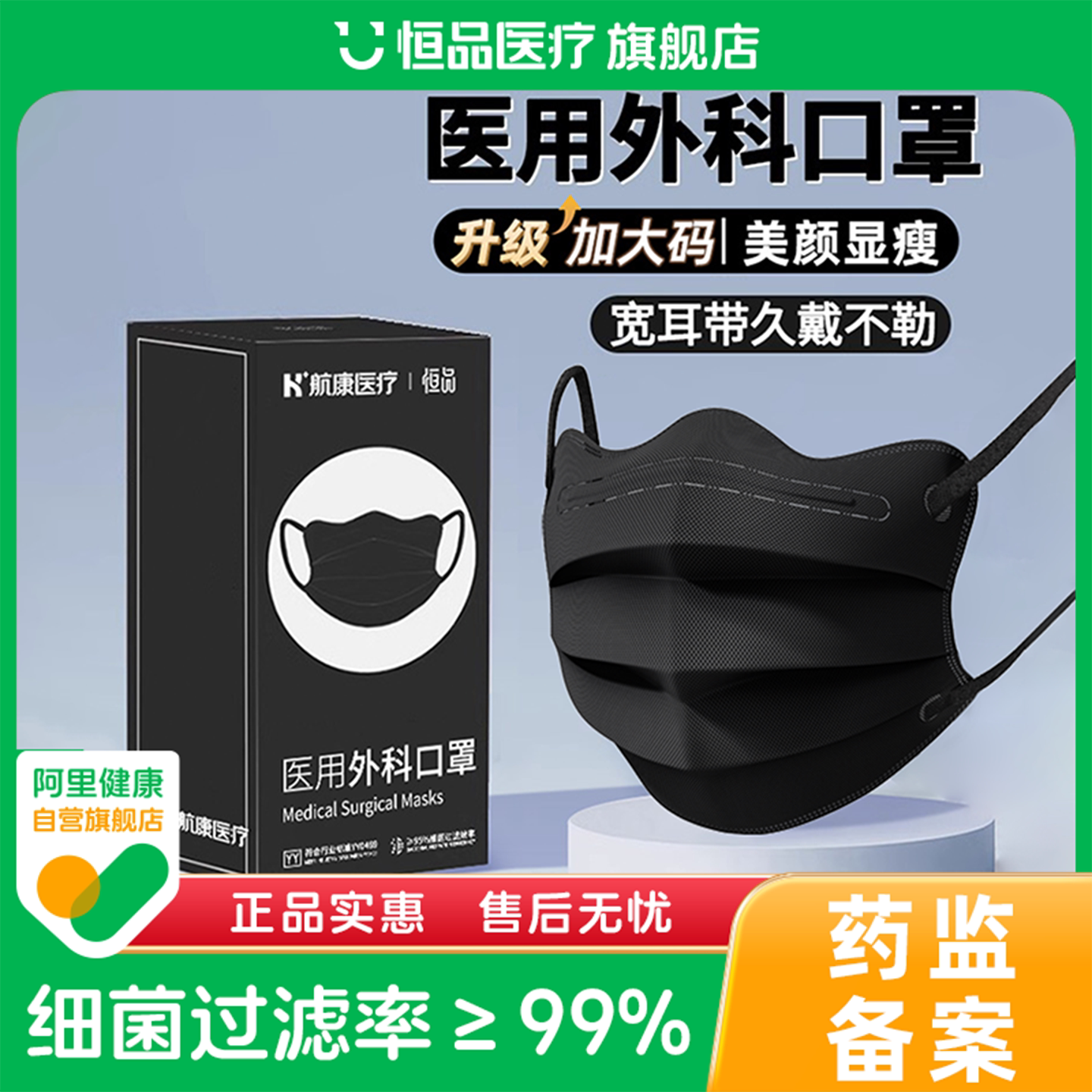 加大医用外科口罩高颜值新款黑色图片