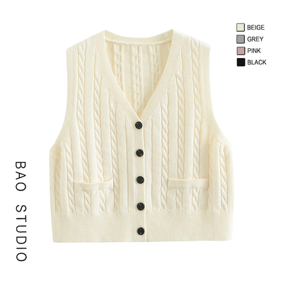 羊毛V领绞花减龄针织开衫