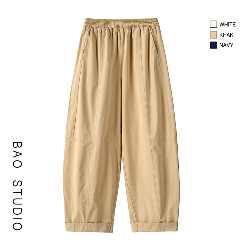 BAO STUDIO韩国酵素水洗棉解构宽松薄休闲裤女夏梨形友好9分裤女