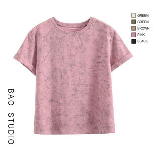 TEE 晕染花纹艺术休闲宽松T恤后领皮标翻边短袖 BAO STUDIO2024夏季